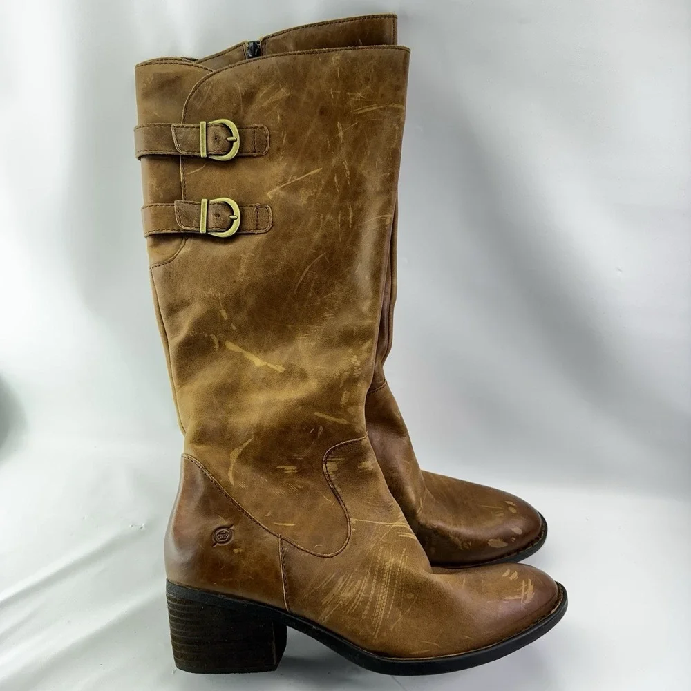 Born Brown Leather Tall Riding Boots Knee High Zip Womens Size 10 M W Tag